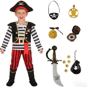 Luxury Toddler Children Boys Cosplay Halloween Fancy Outfits Jumpsuit Pants Set Pirate Captain Costumes Sets Kids