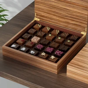 Luxury Wooden Chocolate Candy Gift Box Customized Christmas Gift Packaging Stamped Wood Material
