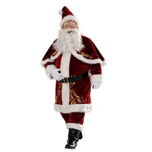 M 6XL Echo Santa Claus Costume Unisex Christmas Outfit Halloween Gold Stamped Print Holiday Suit Set