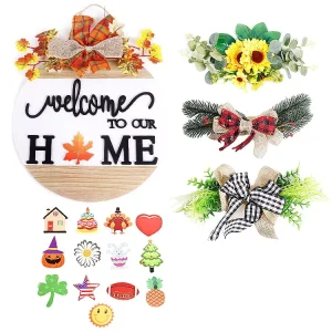 MC01 04 Wall Hanging Interchangeable Seasonal Holiday Wooden Christmas Door Wreath Factory 30cm Round Halloween
