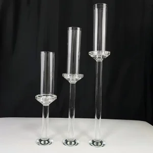 MH TZ0472 Tall Crystal Candlestick Glass Standing Pillar Candle Holder Wedding Table Decoration