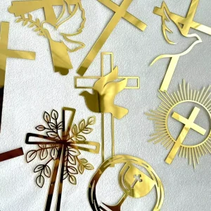 MOYI Cross Acrylic Cake Topper 1.3mm Baptism Christening First Communion Cake Decorations God Bless Party Supplies