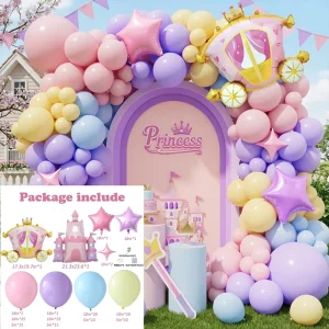 Macaron Rainbow Colorful Princess Castle Foil Balloon Garland Arch Kit Multi Size Latex Balloons for Kids Birthday Party