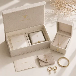 Magnetic Flip Top Jewelry Gift Box Set Eco Friendly Boxes for Packaging with Pouch and Thank You Card