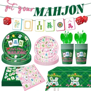 Mahjong Themed Party Decor Tableware Supplies Friend Group Game Celebrate Disposable Paper Plates Tablecloths Banner Napkins Cup
