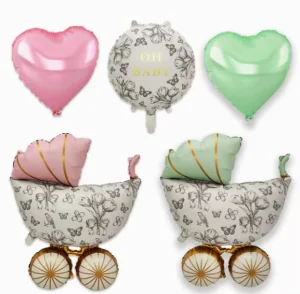 Male and Female Baby Shower Stroller Foil Helium Balloons Retro Gender Reveal Party Decoration Balloons
