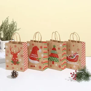 Manufacturers Christmas Gift Tote Bags Kraft Paper for Christmas Eve Candy Packaging Paper Bag