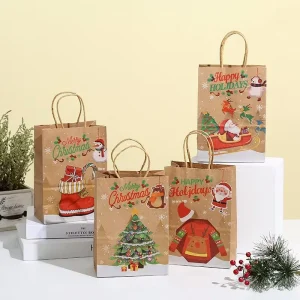 Manufacturers Christmas Gift Tote Bags Kraft Paper for Christmas Eve Candy Packaging Paper Bag with Logos