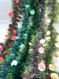 Manufacturer’s Direct Christmas Party Decorations Colorful Multi Size Ball Circle Matt Tinsel Garland Decorative Ribbons