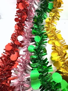 Manufacturer’s Direct Christmas Party Decorations Colorful Multi Size Ball Circle Pure Tinsel Garland Decorative Ribbons