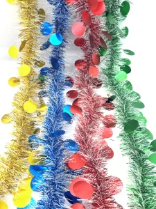 Manufacturer’s Direct Christmas Party Decorations Colorful Multi Size Ball Circle Tinsel Garland Decorative Ribbons