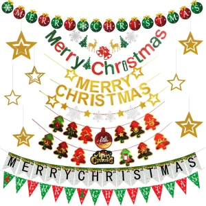 Manufacturer’s Supply Christmas Supplies Cartoon Banners Paper Hanging Flag Fish Tail Triangle Flag Party Balloon Decoration
