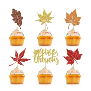 Maple Leaf Cupcake Card for Autumn for Thanksgiving Baby Baptism Children’s Birthday Parties Party Decorations