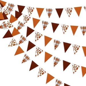 Maple Leaf Triangle Hanging Paper Pennant Banner Plaid Pattern for Autumn Thanksgiving Birthday Wedding Bridal Parties