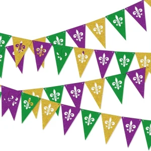 Mardi Gras 66 Inches Glitter Paper Banner Carnival Theme Triangular Flag Party Decoration