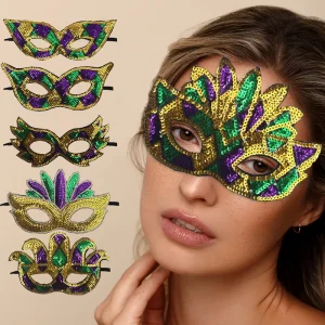 Mardi Gras Glitter Sequin Embroidery Masquerade Face Mask New Year Carnival and St. Patrick’s Day Party Accessories
