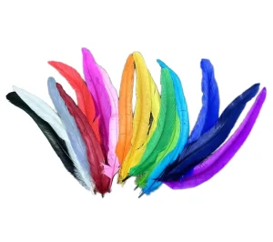 Mardi Gras Natural Rooster Tailcoat Feathers Bleached and Dyed for Crafts DIY Decoration for Festive Costume Design