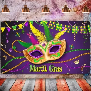 Mardi Gras Party Photo Backdrop Decor Carnival Masquerade Photoshoot Background Extra Banner Booth Backdrop