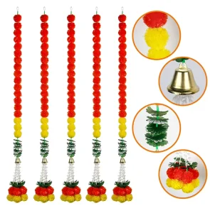 Marigold Bells Wreath Festive Decoration for Diwali Halloween Day of the Dead Liturgical Valentine’s Day Thanksgiving