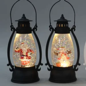 Matte Black Christmas Lantern LED Snow Globe Santa Snowman Tree Angel Swirling Glitter Light