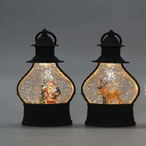 Matte Black Vintage Bronze Lantern Christmas LED Snow Globe Santa Snowman Reindeer Glitter Light