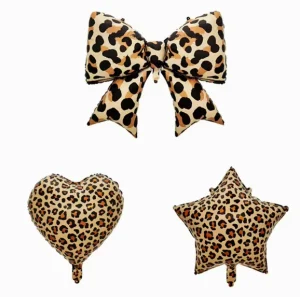 Matte Leopard Pattern Heart Star Bow Aluminum Foil Balloons Wild Party Table Centerpiece Self Inflatable Helium Compatible