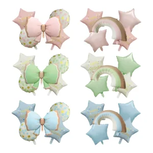 Matte Rainbow Star Aluminum Film Balloon Set Bowknot Design for Birthday Parties Weddings Outdoor Events Foil Balloons