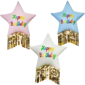 Matte Thick 30 Inch Birthday Five pointed Star Tassel Silk Screen Printed Aluminum Foil Balloons for Birthday Party