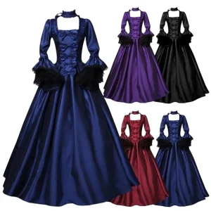 Medieval Court Queen Elegant Ball Gown Lace Punk Halloween Cosplay Costume Renaissance Victorian Vintage Polyester TV Movie