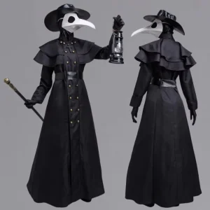 Medieval Plague Doctor Costume Set Adult Gothic Robe with Mask Hat Steampunk Cosplay Outfit for Halloween