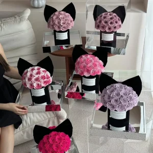 Medium Bow Hug Bucket Acrylic Mushroom Head Rose Box Eternal Flowers Enjoy Preserved Flowers Valentine’s Day Car Flower