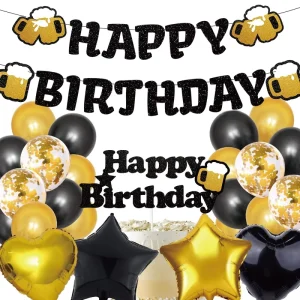 Men Women Birthday Party Supplies Glitter Black Decorations Cheers Beers Happy Birthday Party Decoration Set