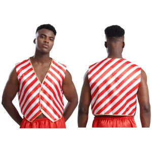 Mens Adult Circus Role Play Waistcoat Theme Party Halloween Costume Red and White Color Sleeveless Vest Christmas Clothes