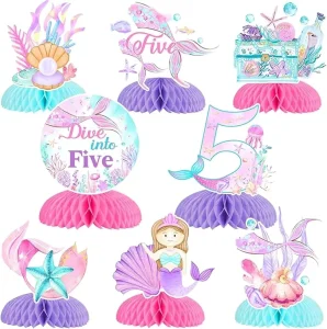 Mermaid 5th Birthday Decorations Mermaid Dive Into 5 Honeycomb Centerpiece Little Mermaid Birthday Party Supplies Table Toppers