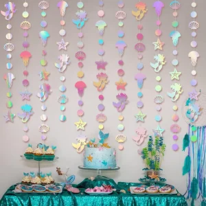 Mermaid Birthday Party Decorations Summer Sea Garlands Ocean Castle Hanging Banner Pearl Jellyfish Starfish Colorful Durable
