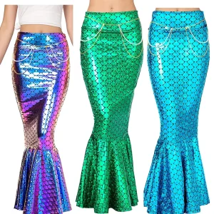 Mermaid Bodycon Polyester Halloween Sequined Fishtail Skirt Carnival Cosplay Princess Dress Stage Performance Costume