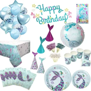 Mermaid Theme Birthday Party Supplies Disposable Tableware Set Party Favor