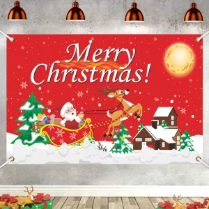 Merry Christmas Banner Custom Backdrop Snowman Photo Prop Background Garage Banner for Holiday New Year Party Decoration