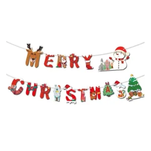 Merry Christmas Banner Decorations Xmas Party Paper Garland Holiday Bunting Merry Christmas Banner