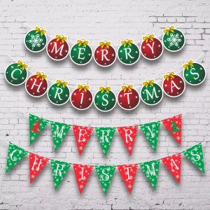 Merry Christmas Banner Garlands Party String Pull Flags Party Decoration