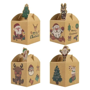 Merry Christmas Candy Treat Cookie Recyclable Foldable Kraft Paper Boxes Food Packaging Holiday Decoration Supplies