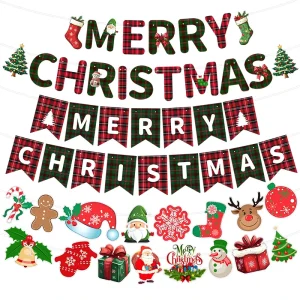 Merry Christmas Christmas Party Paper Streamers Hanging Bunting Decorations Pull Flags Banners