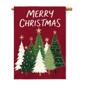 Merry Christmas Dark Red Green Polyester House Flags 28×40 Inch Double Sided Farmhouse Holiday Winter Outdoor Decor Garden Flag