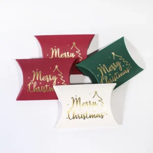 Merry Christmas Decoration Gold Foil Red Green White Small Foldable Candy Cookies Cardboard Paper Pillow Gift Packaging Boxes