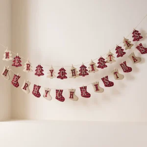Merry Christmas English Linen Flag Christmas Hanging Banner Red Grid Flag Triangle Letter Wool Felt Christmas Banner Decoration