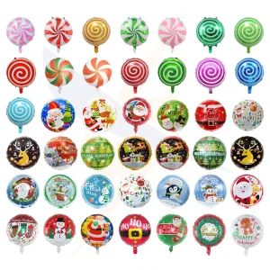 Merry Christmas Feliz Navidad Party Decoration 18 Inch Christmas Candy Swirl Lollipop Design Round Foil Balloons
