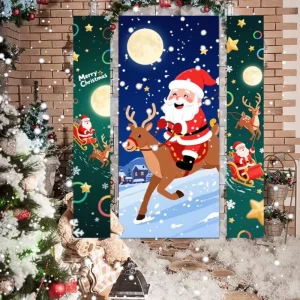 Merry Christmas Hanging Banner Porch Sign with Pattern for Home Indoor Outdoor Decorations 72×12 Polyester Felt Reusable