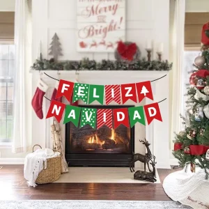 Merry Christmas Happy Balloons and Banners Garland for Xmas Christmas Festival Home Fireplace Garden Party Decorations