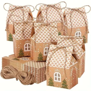 Merry Christmas House Shape Kraft Paper Packaging Gift Box for Snack Cookies