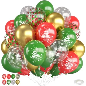 Merry Christmas Latex Balloon 12 Inch Printed Set Red Green Chrome Gold White Snowflakes Christmas Party Decoration